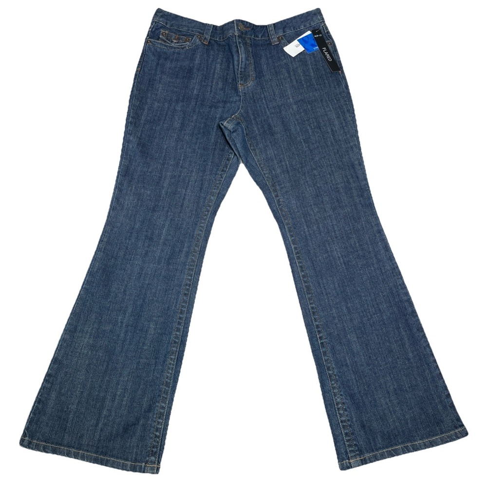 New Style & Co. Women's 14P Flare Leg Low Rise Jean Dark Blue NWT Denim Pants